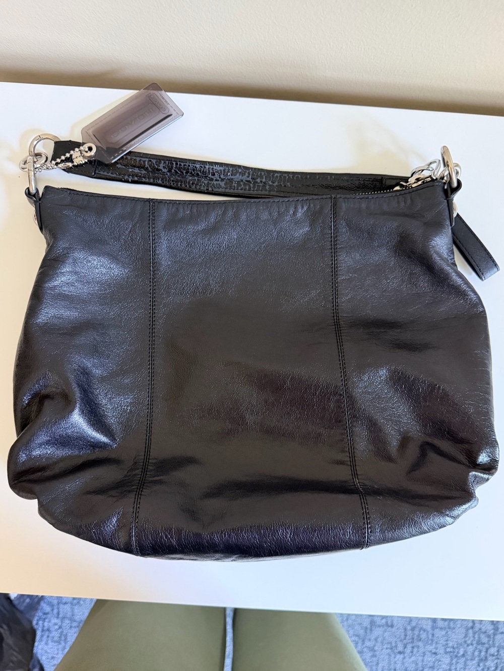 Coach Poppy Black Leather Shoulder Bag with Front Pockets - Picture 2 of 13